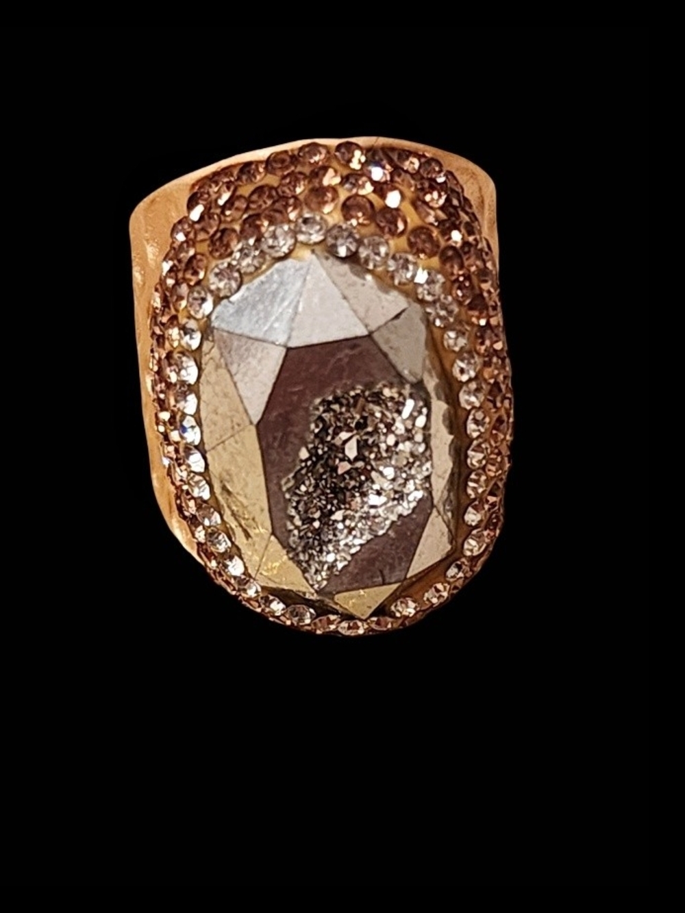 💎Candy Ring Brushed Gold With Large Crystal
